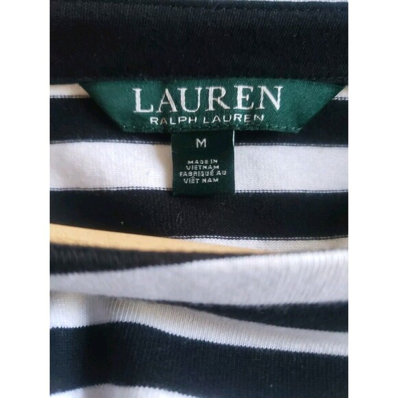 LRL Dress Womens Medium Black White Striped Gold Buttons Nautical 100% Cotton - Picture 7 of 8